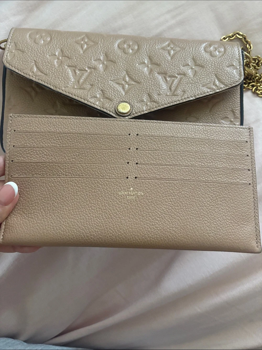 Louis Vuitton Taupe Monogram Envelope Chain Clutch - Picture 7 of 9